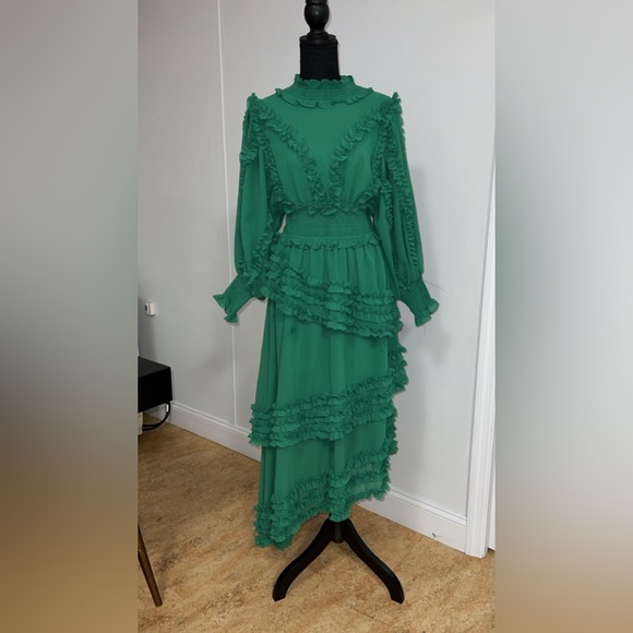 Casual Dresses Women Long Sleeve Tierred Ruffle Stand Collar Dress - Picture 3 of 10